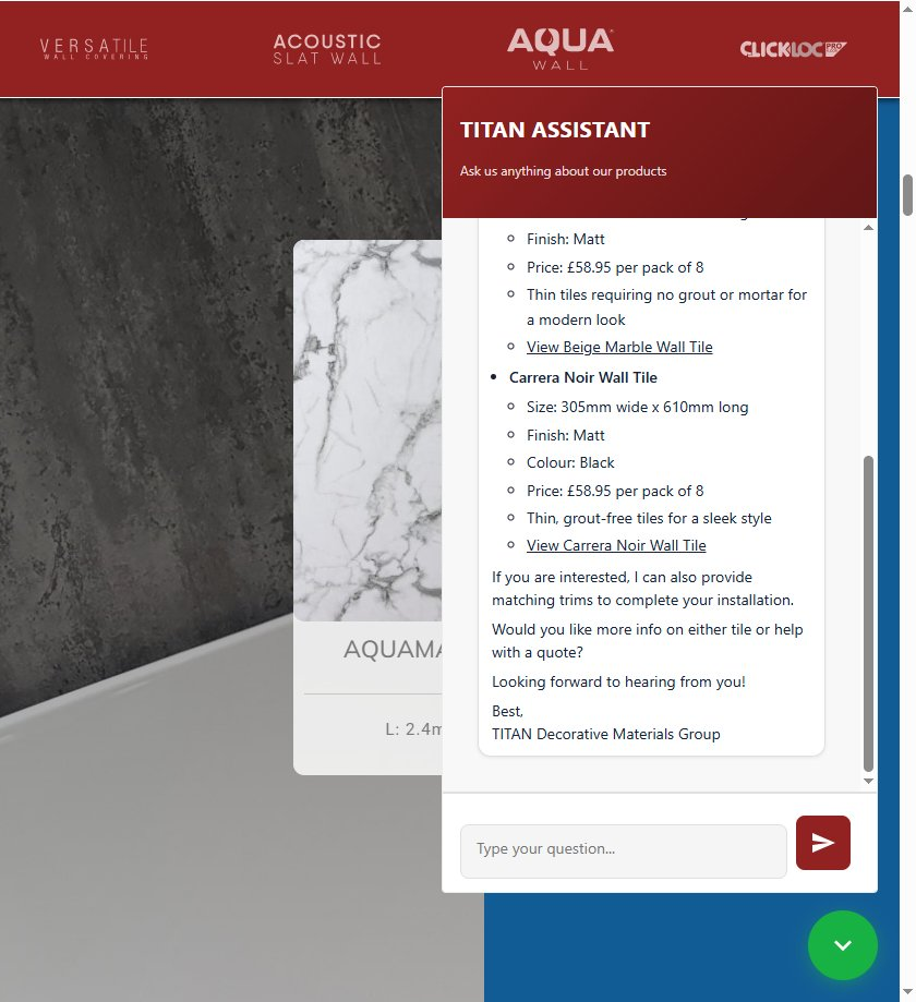 Client Catcher web chat widget in action on TITAN Decorative Materials website